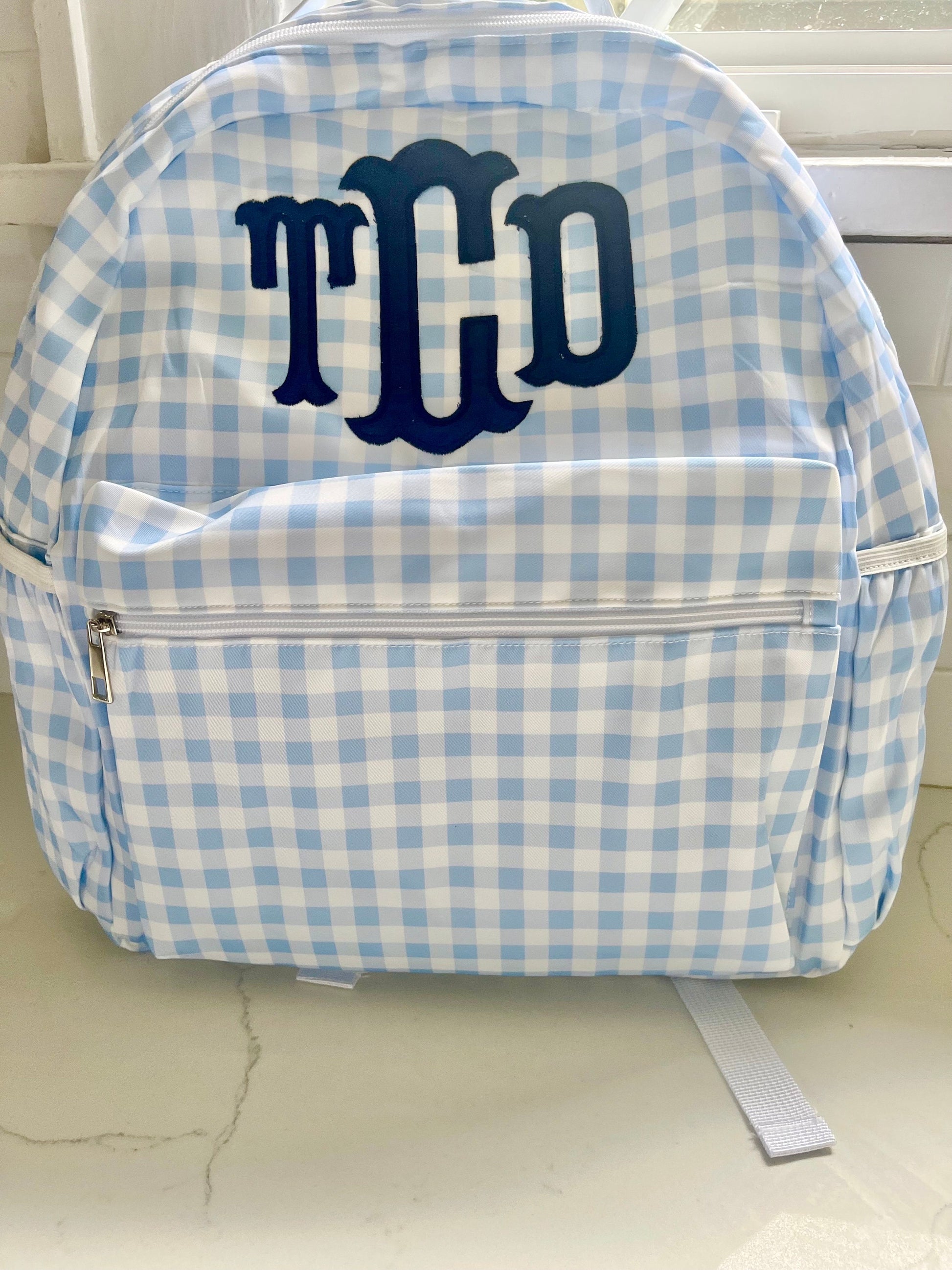 Monogrammed Child's Backpack, Personalized Backpack, Embroidered School Backpack, Applique Monogrammed Backpack, Gingham Child Backpack