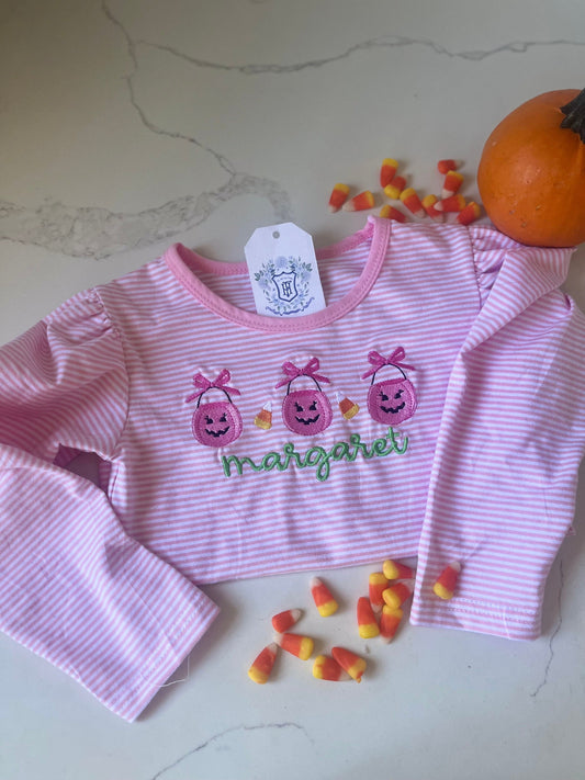 Pumpkin Ribbon Shirt, Monogrammed Halloween Shirt, Pumpkin Shirt, Preppy Pumpkin Shirt, Halloween Pumpkin Shirt | Long Sleeve Fall Shirt,