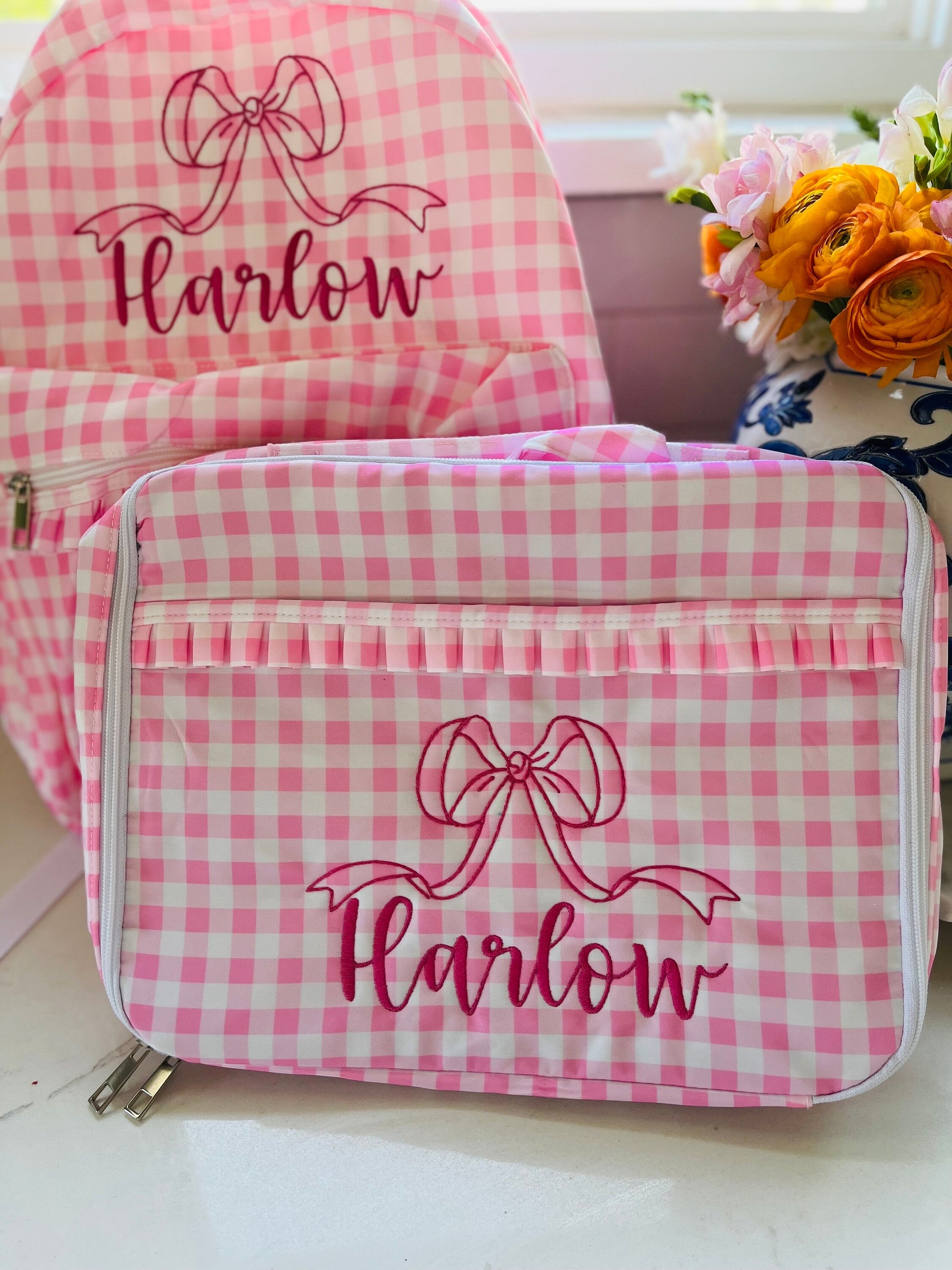 Monogrammed Child's Backpack, Personalized Backpack, Embroidered School Backpack, Applique Monogrammed Backpack, Gingham Child Backpack