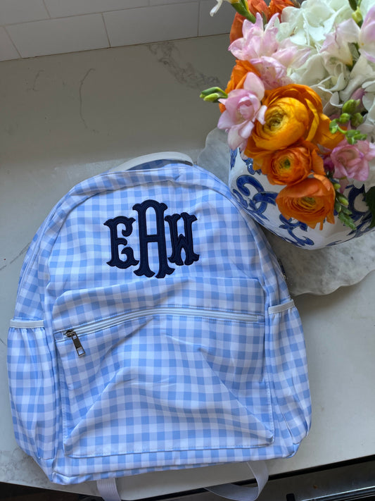 Monogrammed Child's Backpack, Personalized Backpack, Embroidered School Backpack, Applique Monogrammed Backpack, Gingham Child Backpack