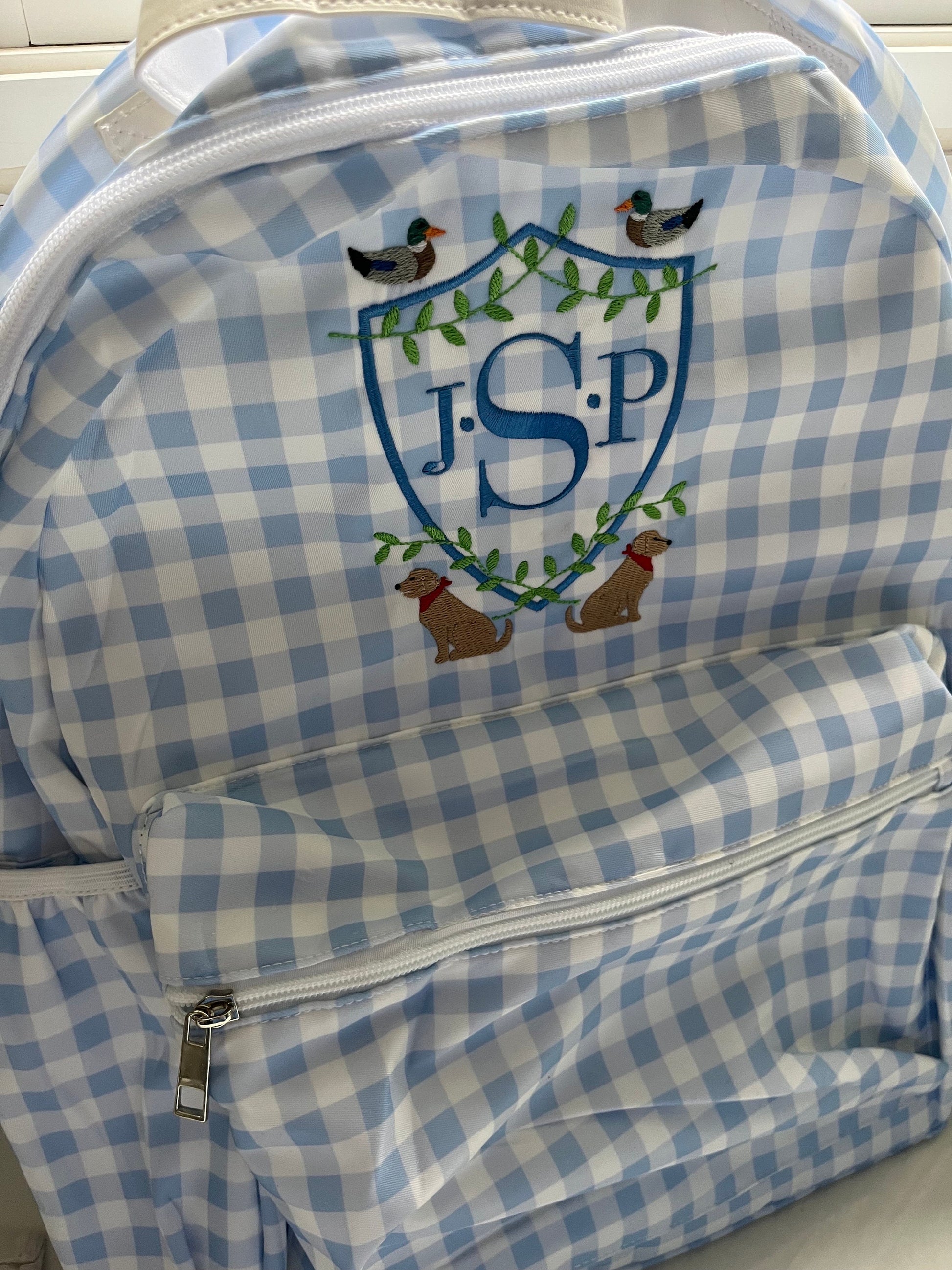 Monogrammed Child's Backpack, Personalized Backpack, Embroidered School Backpack, Applique Monogrammed Backpack, Gingham Child Backpack