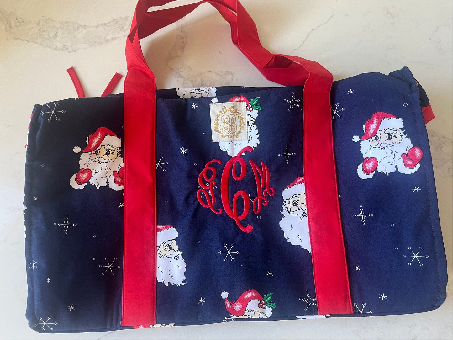 Monogrammed Christmas Weekender Bag, Personalized Christmas Bag, Vintage Santa Bag, Personalized Santa Luggage, Monogram Santa Tote