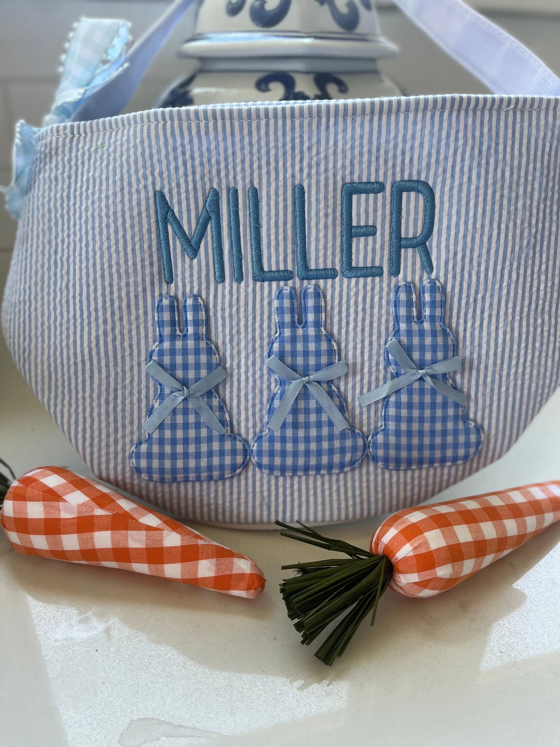Personalized Easter Basket, Monogrammed Easter Basket, Embroidered Gingham Easter Basket, Monogrammed Preppy Seersucker Easter Basket