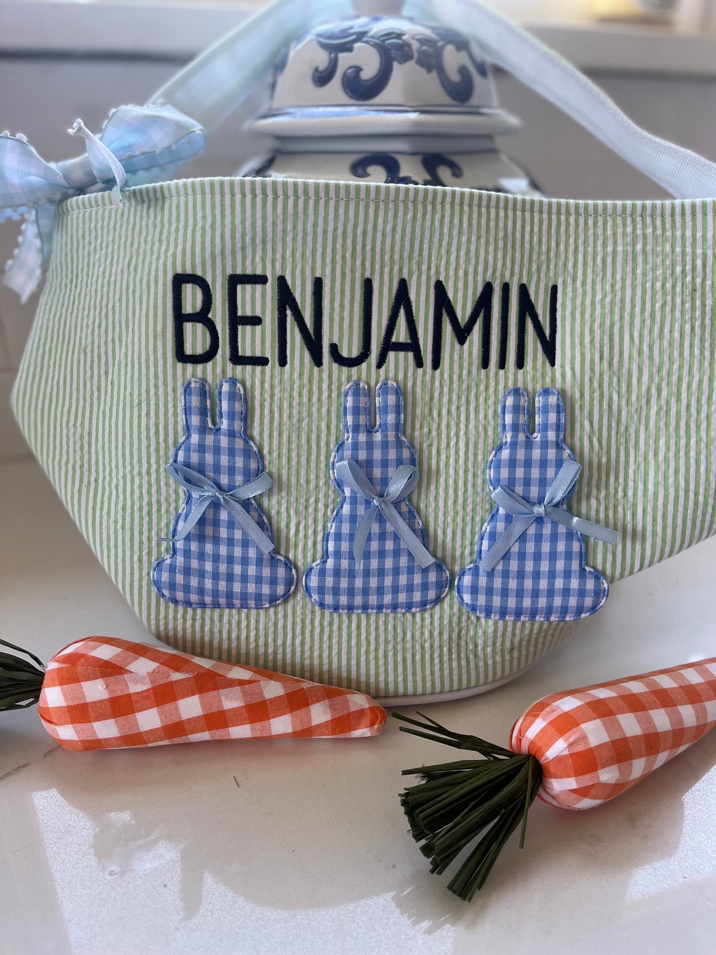 Personalized Easter Basket, Monogrammed Easter Basket, Embroidered Gingham Easter Basket, Monogrammed Preppy Seersucker Easter Basket