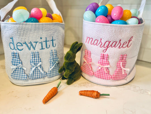 Personalized Easter Basket, Monogrammed Easter Basket, Embroidered Gingham Easter Basket, Monogrammed Preppy Seersucker Easter Basket