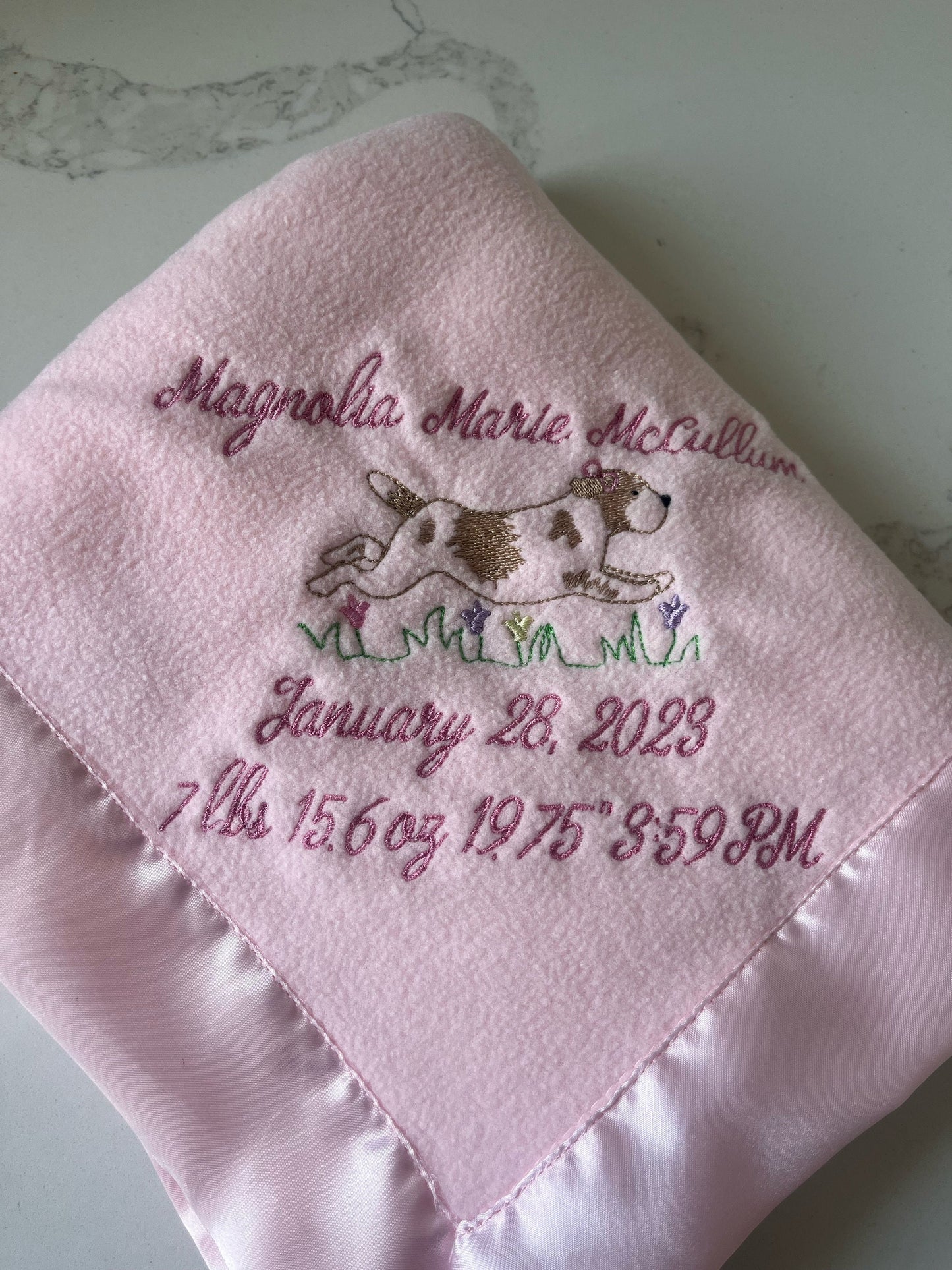 Personalized Baby Blanket, Satin Trimmed Baby Blanket, Embroidered Infant Blanket with Satin Trim, Welcome Gift, Baby Shower Present