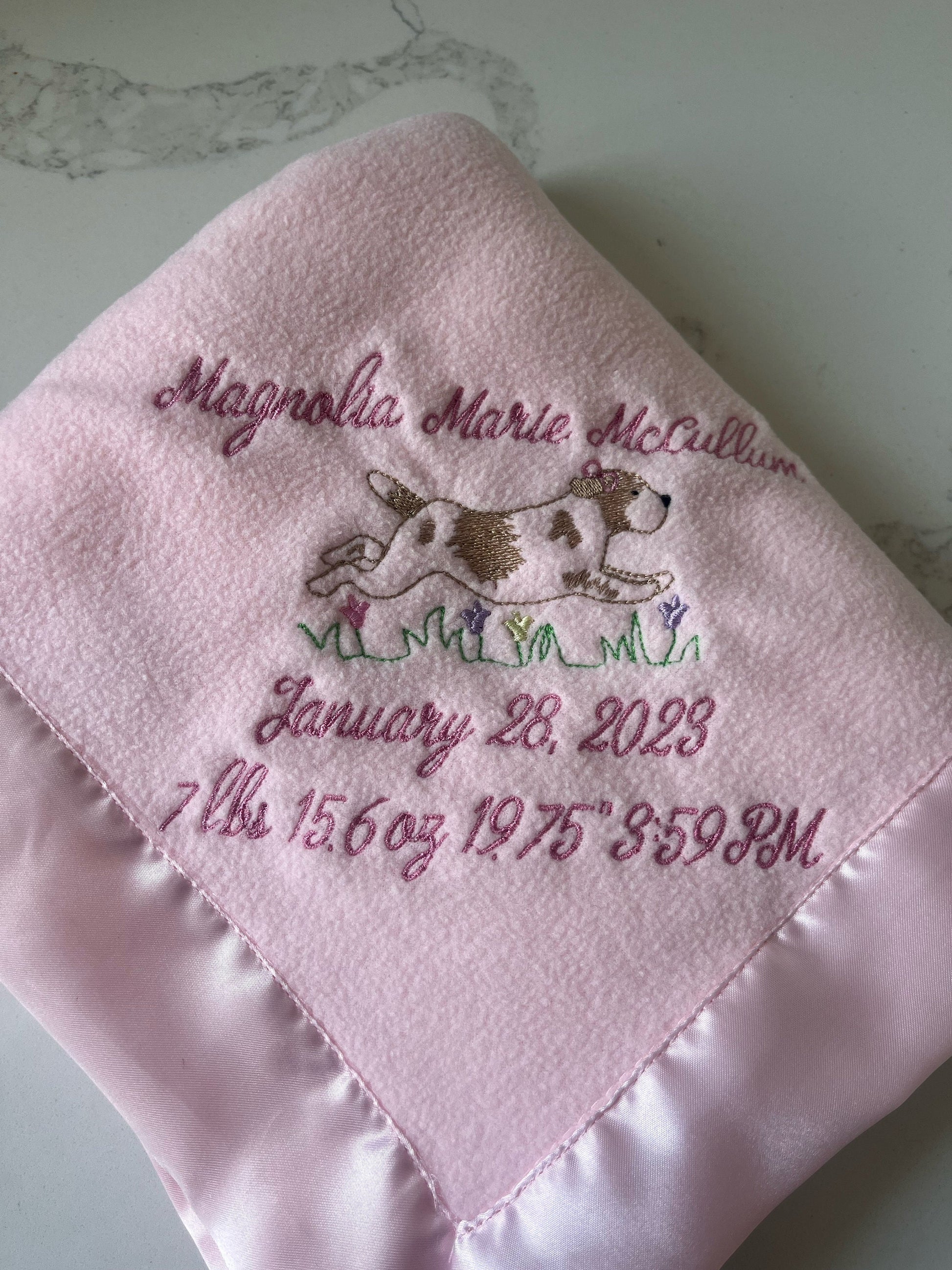 Personalized Baby Blanket, Satin Trimmed Baby Blanket, Embroidered Infant Blanket with Satin Trim, Welcome Gift, Baby Shower Present