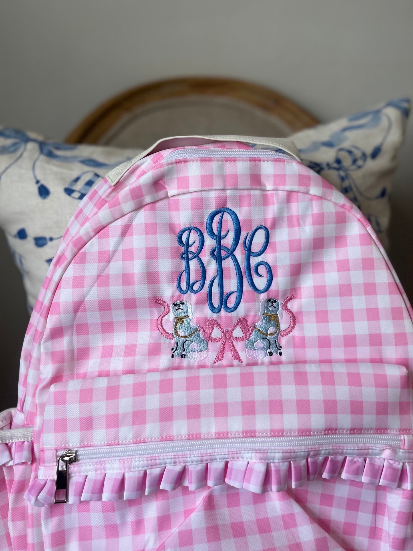 Monogrammed Child's Backpack, Personalized Backpack, Embroidered School Backpack, Applique Monogrammed Backpack, Gingham Child Backpack