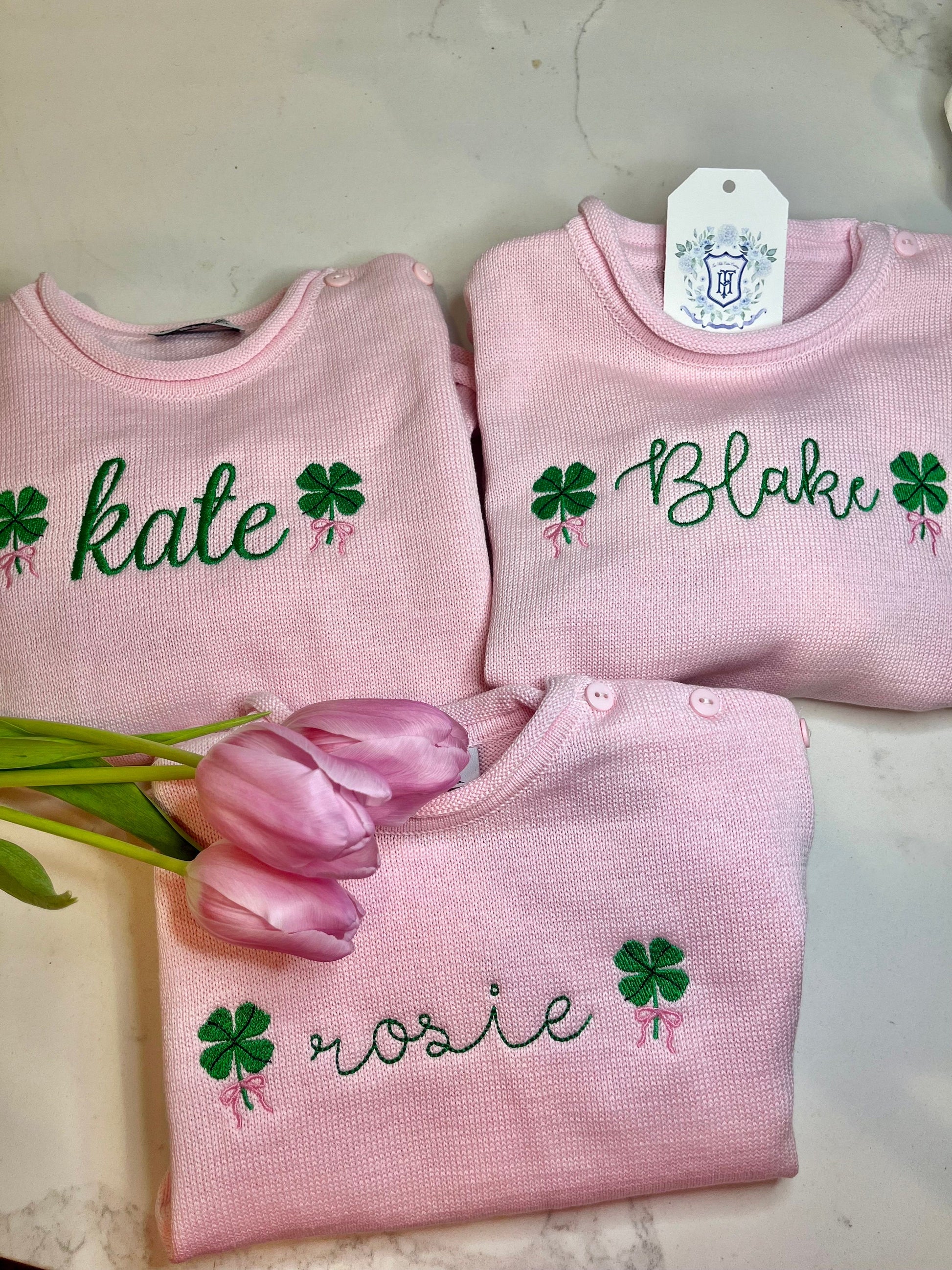 Monogrammed Shamrock Knit Sweater: Personalized St. Patrick's Day Outfit