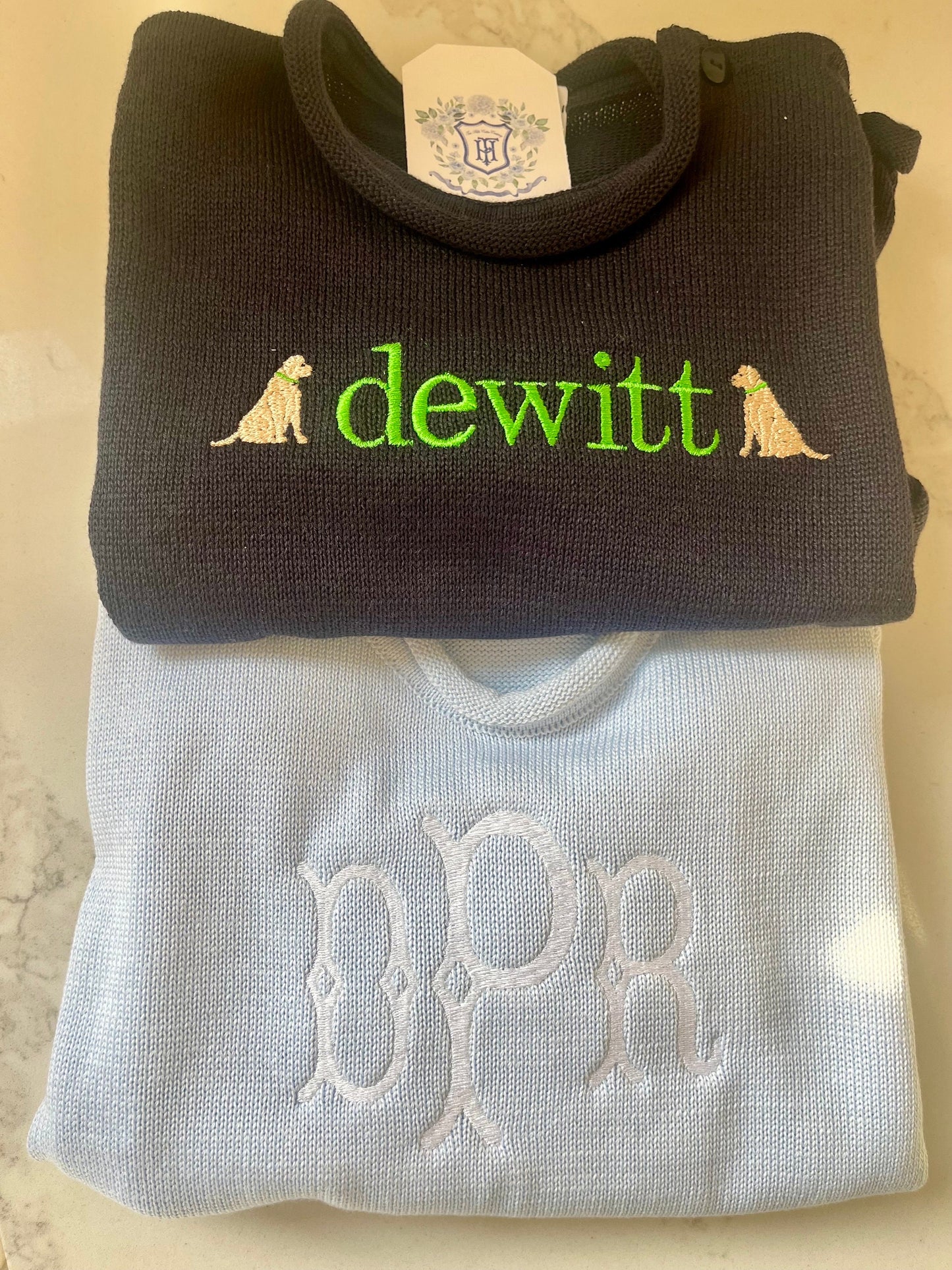 Rollneck Monogrammed Knit Sweater | Child's Personalized Sweater | Baby Gift | Classic Preppy Sweater | Long Sleeve Embroidered Pullover