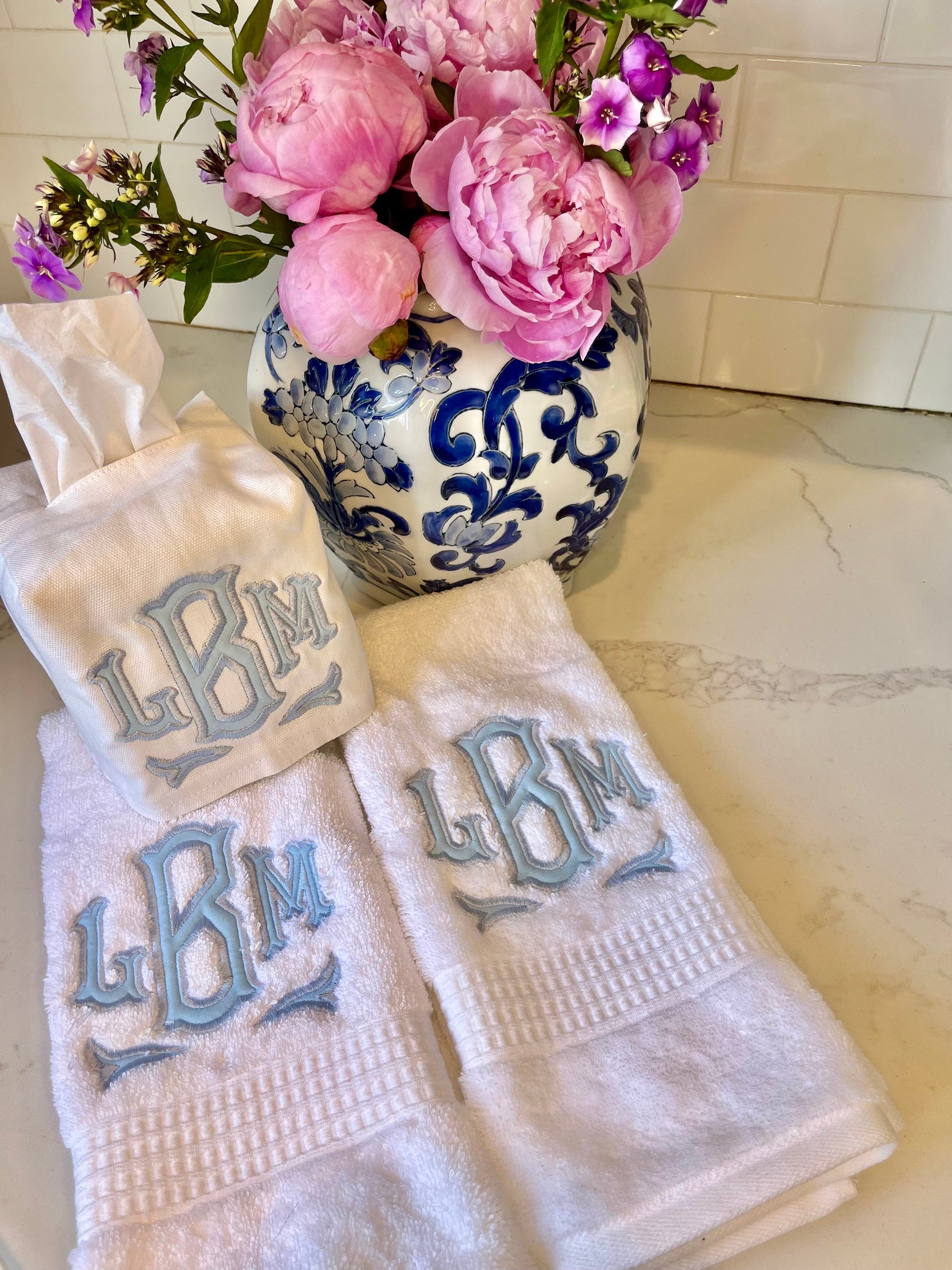 Monogrammed Applique Cotton Hand Towel: Personalized Embroidered Bath Decor