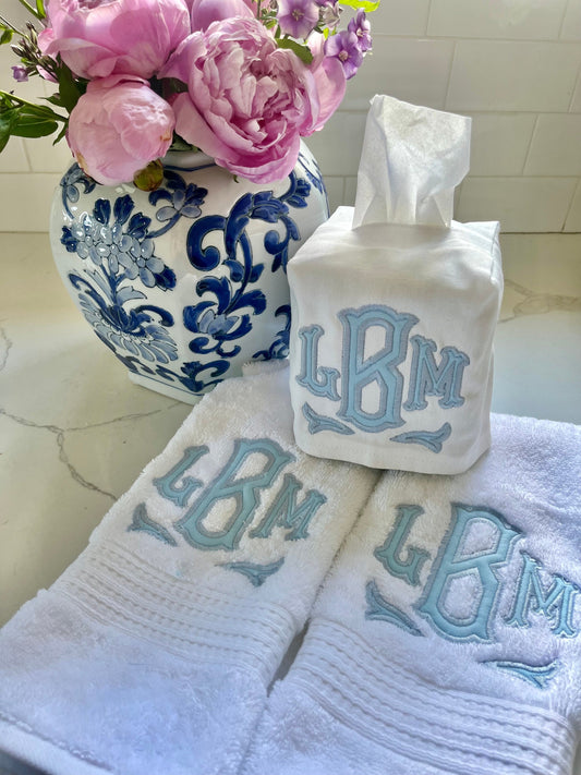 Monogrammed Applique Cotton Hand Towel: Personalized Embroidered Bath Decor