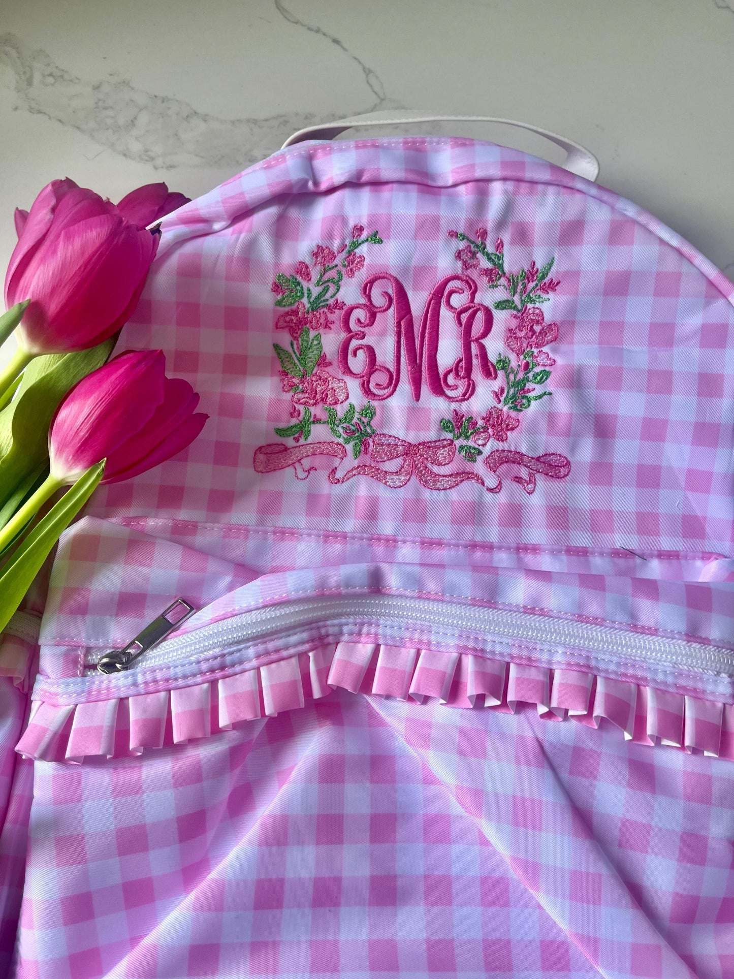 Monogrammed Child's Backpack, Personalized Backpack, Embroidered School Backpack, Applique Monogrammed Backpack, Gingham Child Backpack