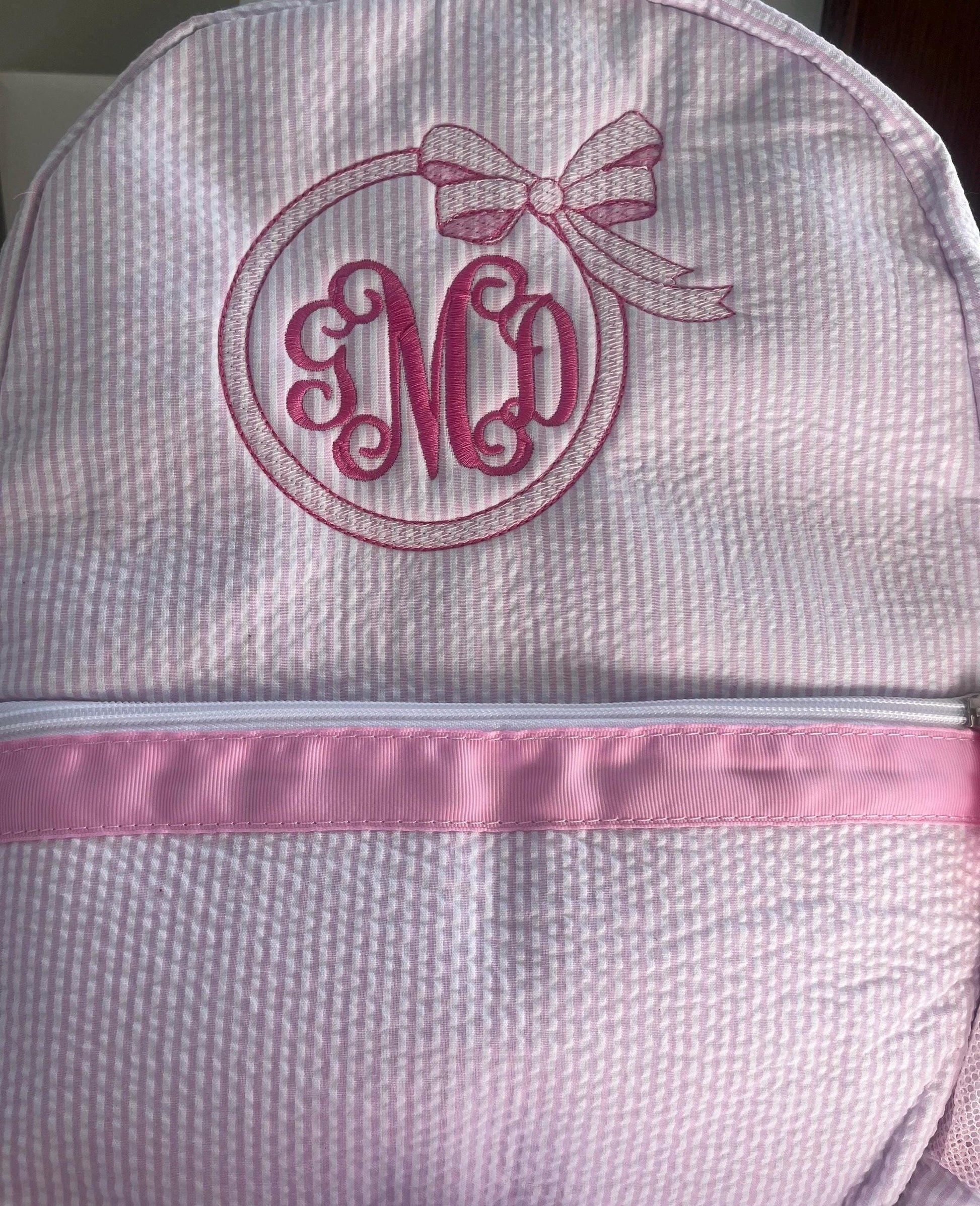 Monogrammed Seersucker Backpack, Personalized Child's Backpack, Embroidered School Backpack, Applique Monogrammed Backpack, Child Backpack