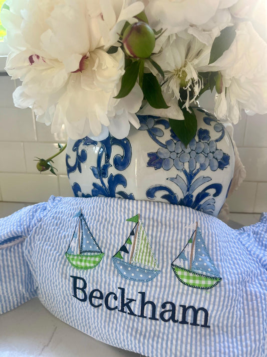 Monogrammed Puddle Jumper Cover, Seersucker Monogrammed Puddle Jumper Cover, Personalized Swim Cover, Applique Puddle Jumper Cover,