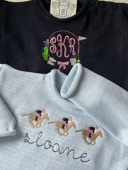 Rollneck Monogrammed Knit Sweater | Child's Personalized Sweater | Baby Gift | Back to School | Long Sleeve Embroidered Pullover