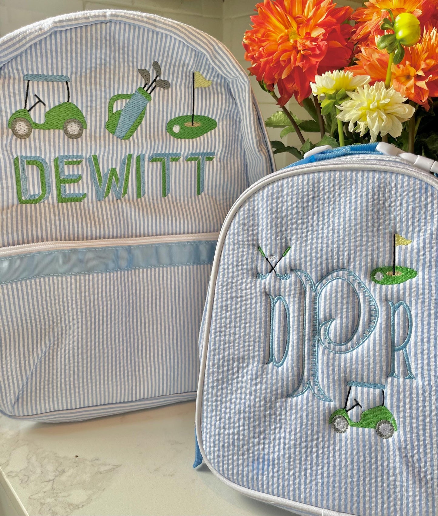 Monogrammed Seersucker Backpack, Personalized Child's Backpack, Embroidered School Backpack, Boy’s Monogrammed Backpack, Child Backpack
