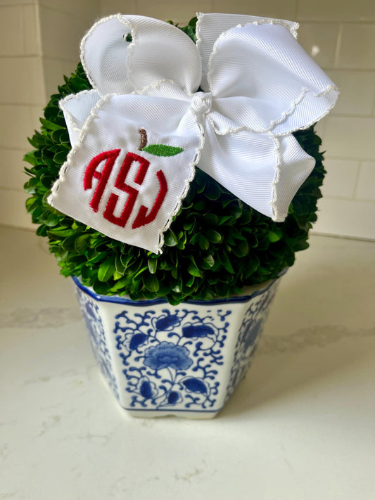 Personalized Embroidered Bow, Monogrammed Apple Bow, Girl's Personalized Bow, Back to School, Monogrammed Bow, School Uniform Bow