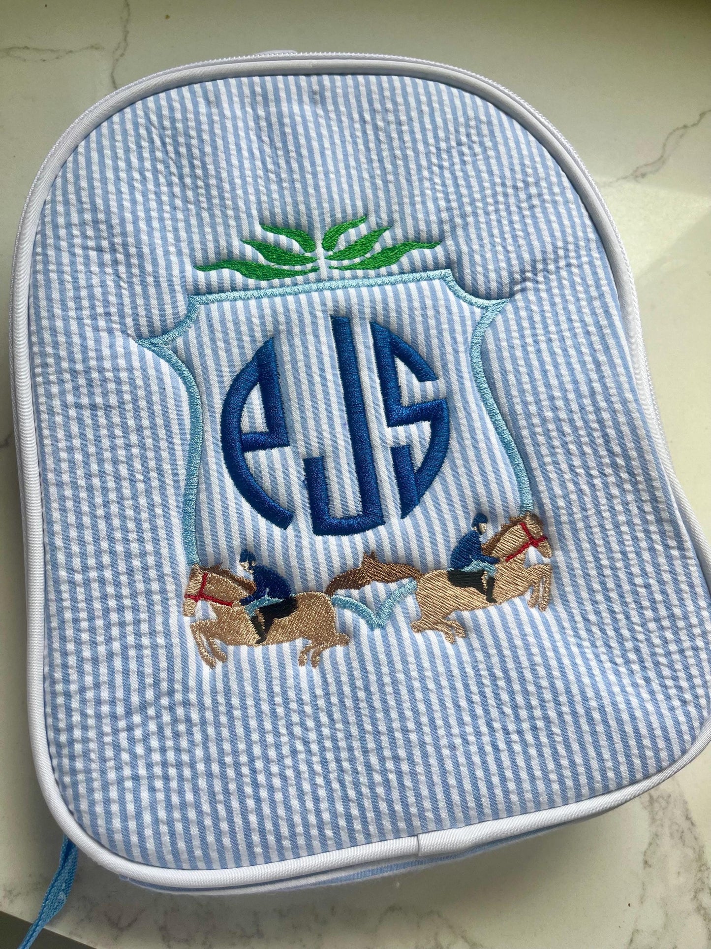 Monogrammed Seersucker Lunch Box, Personalized Child's Lunch Box, Embroidered School Lunch Box, Applique Insulated Lunch Bag, Seersucker Bag