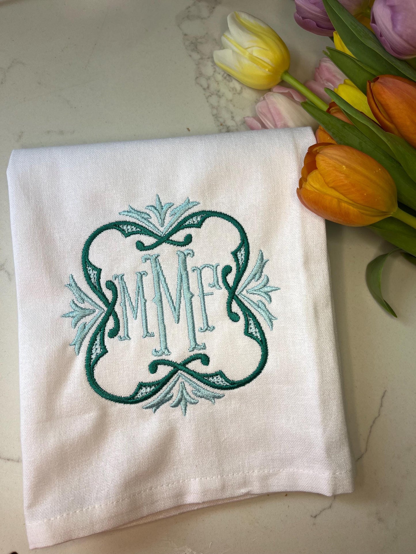 Monogrammed Kitchen Towel, Chinoiserie Kitchen Towel, Personalized Towel, Guest Bathroom, Embroidered Hand Towel, Wedding Gift, Kitchen Gift
