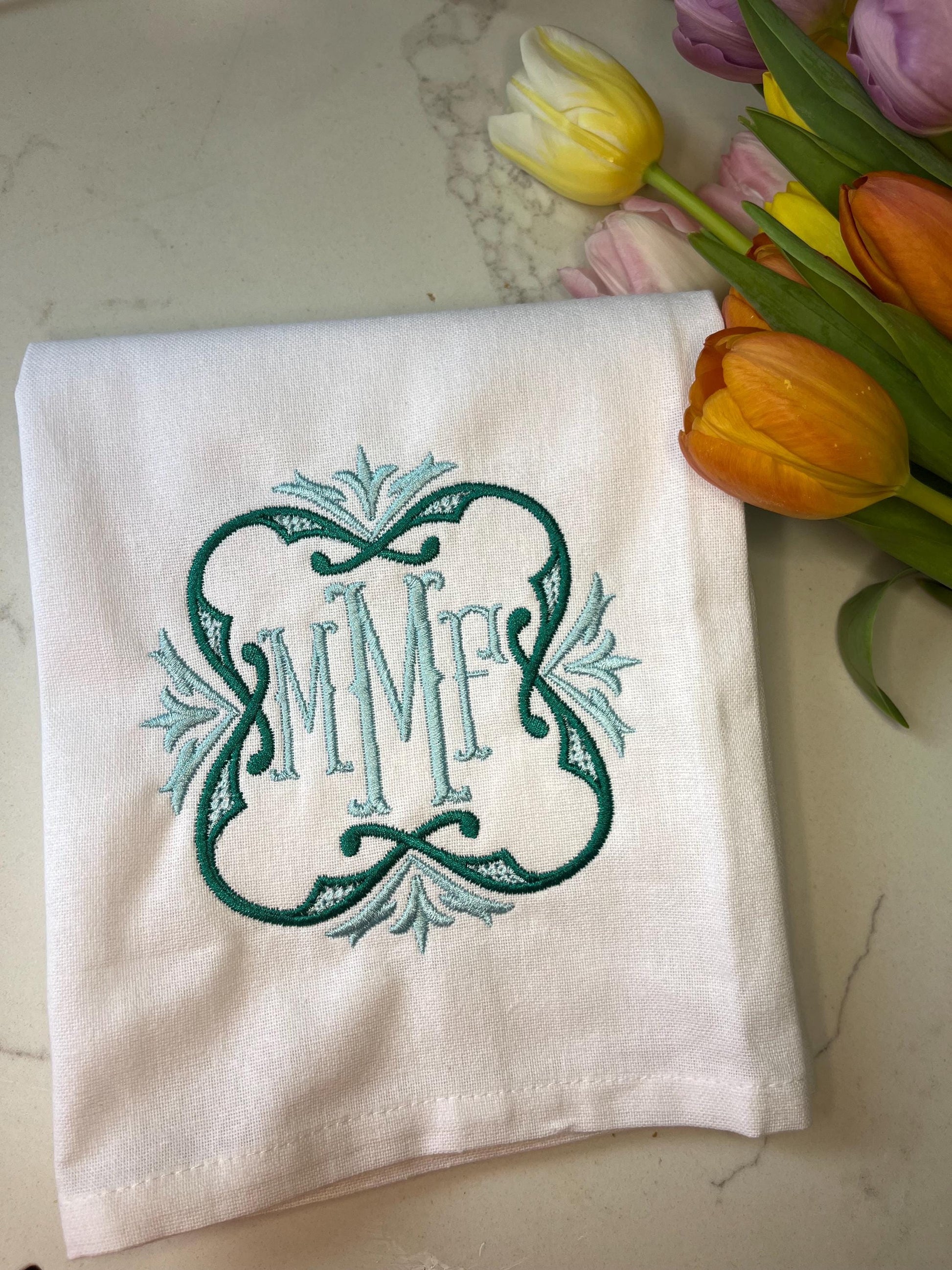 Monogrammed Kitchen Towel, Chinoiserie Kitchen Towel, Personalized Towel, Guest Bathroom, Embroidered Hand Towel, Wedding Gift, Kitchen Gift
