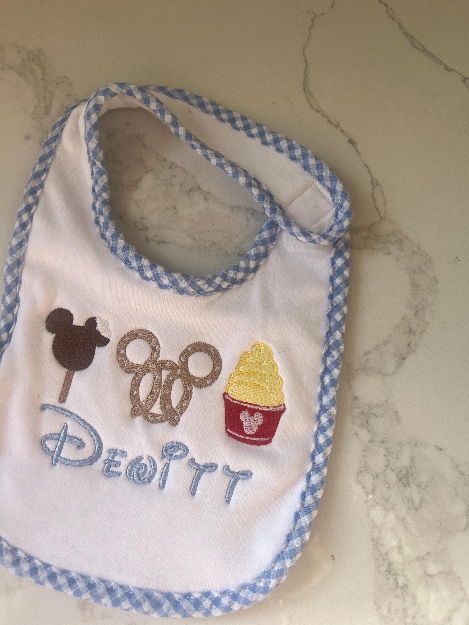 Disney Snack Baby Bib, Dole Whip Bib, Mouse Ice Cream Bib, Personalized Baby Gift, Theme Park Baby Bib, Mickey Pretzel Bib, Vacation Outfit