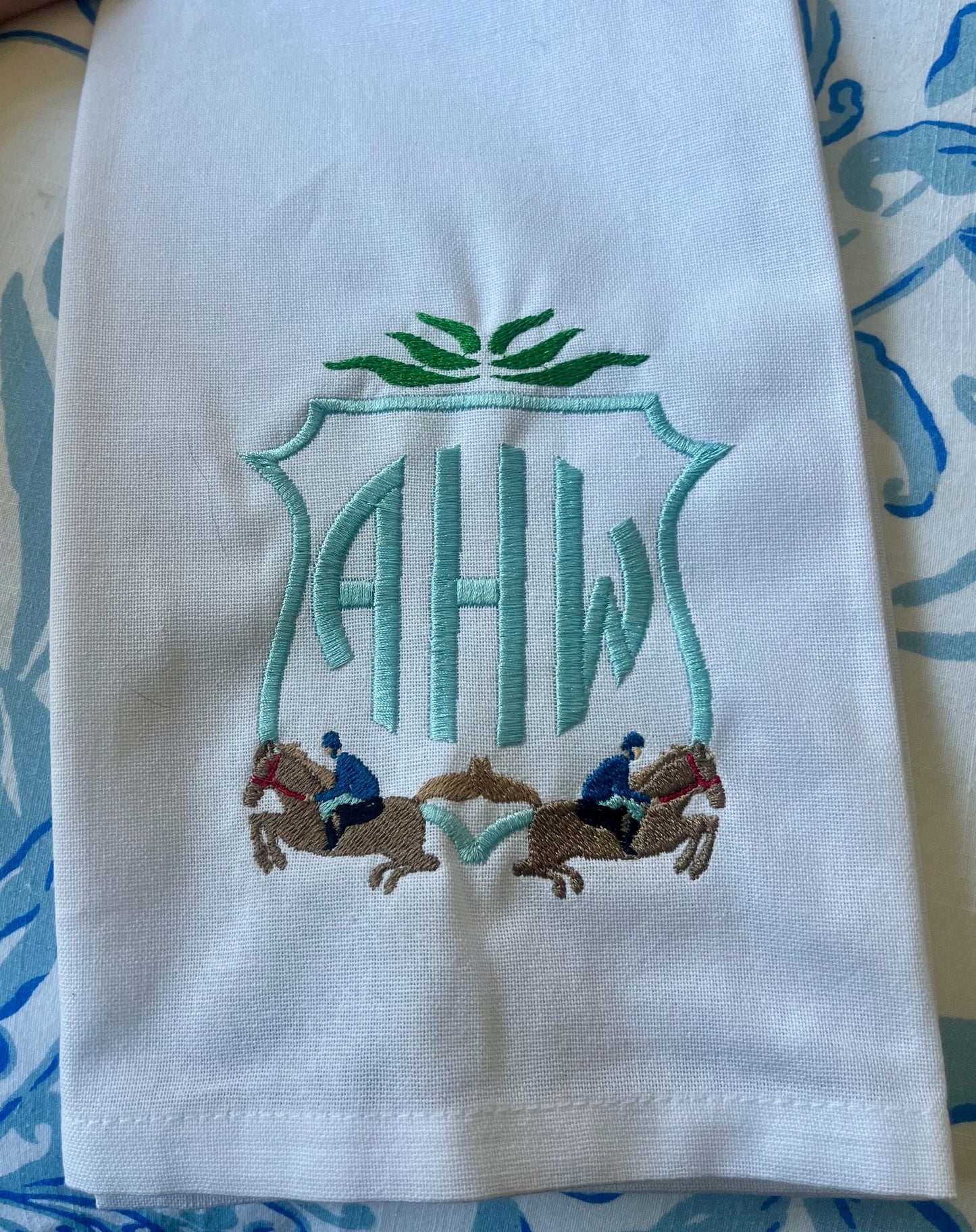 Monogrammed Kitchen Towel, Chinoiserie Kitchen Towel, Personalized Towel, Guest Bathroom, Embroidered Hand Towel, Wedding Gift, Kitchen Gift