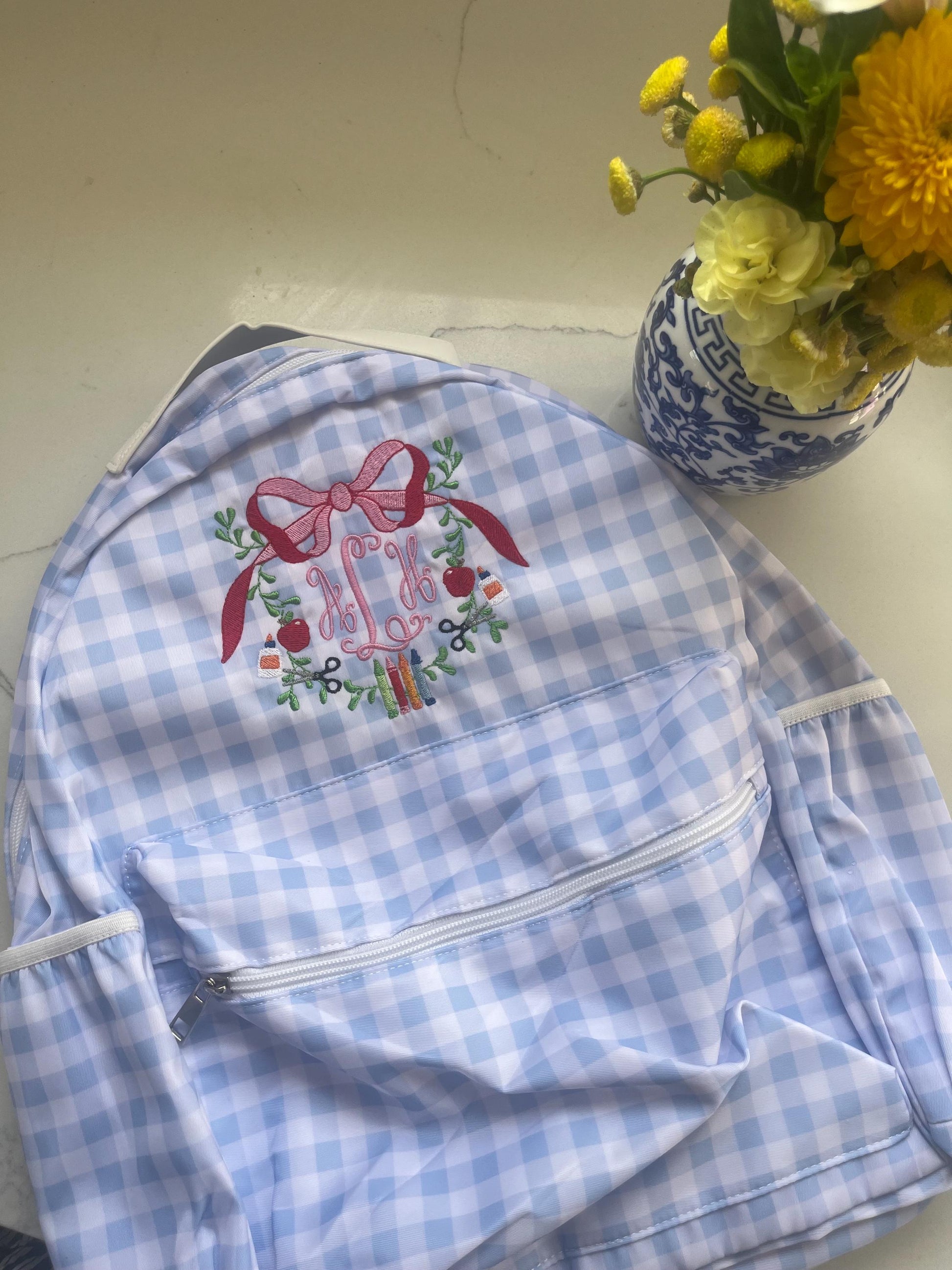 Monogrammed Child's Backpack, Personalized Backpack, Embroidered School Backpack, Applique Monogrammed Backpack, Gingham Child Backpack