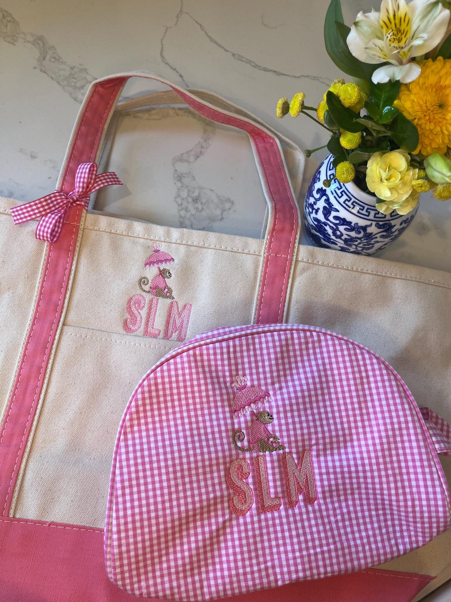 Personalized Monogrammed Gingham Makeup Bag, Monogrammed Personalized Women's Toiletry Bag, Children's Embroidered Everything Bag & Case