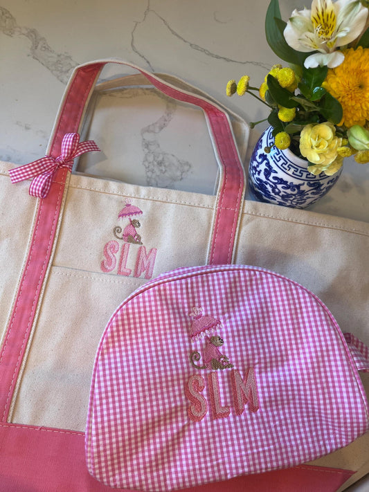 Personalized Monogrammed Gingham Makeup Bag, Monogrammed Personalized Women's Toiletry Bag, Children's Embroidered Everything Bag & Case