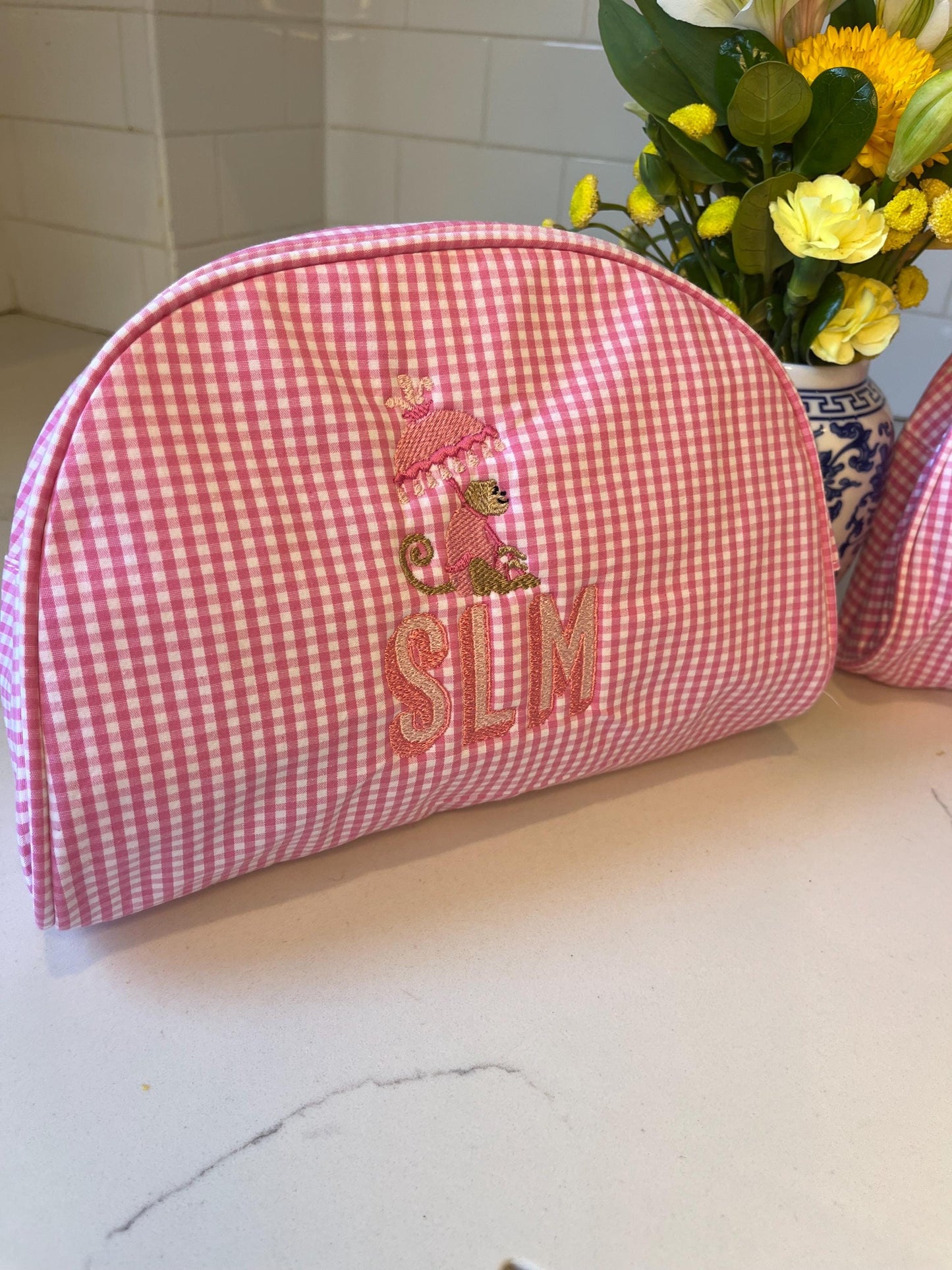 Personalized Monogrammed Gingham Makeup Bag, Monogrammed Personalized Women's Toiletry Bag, Children's Embroidered Everything Bag & Case