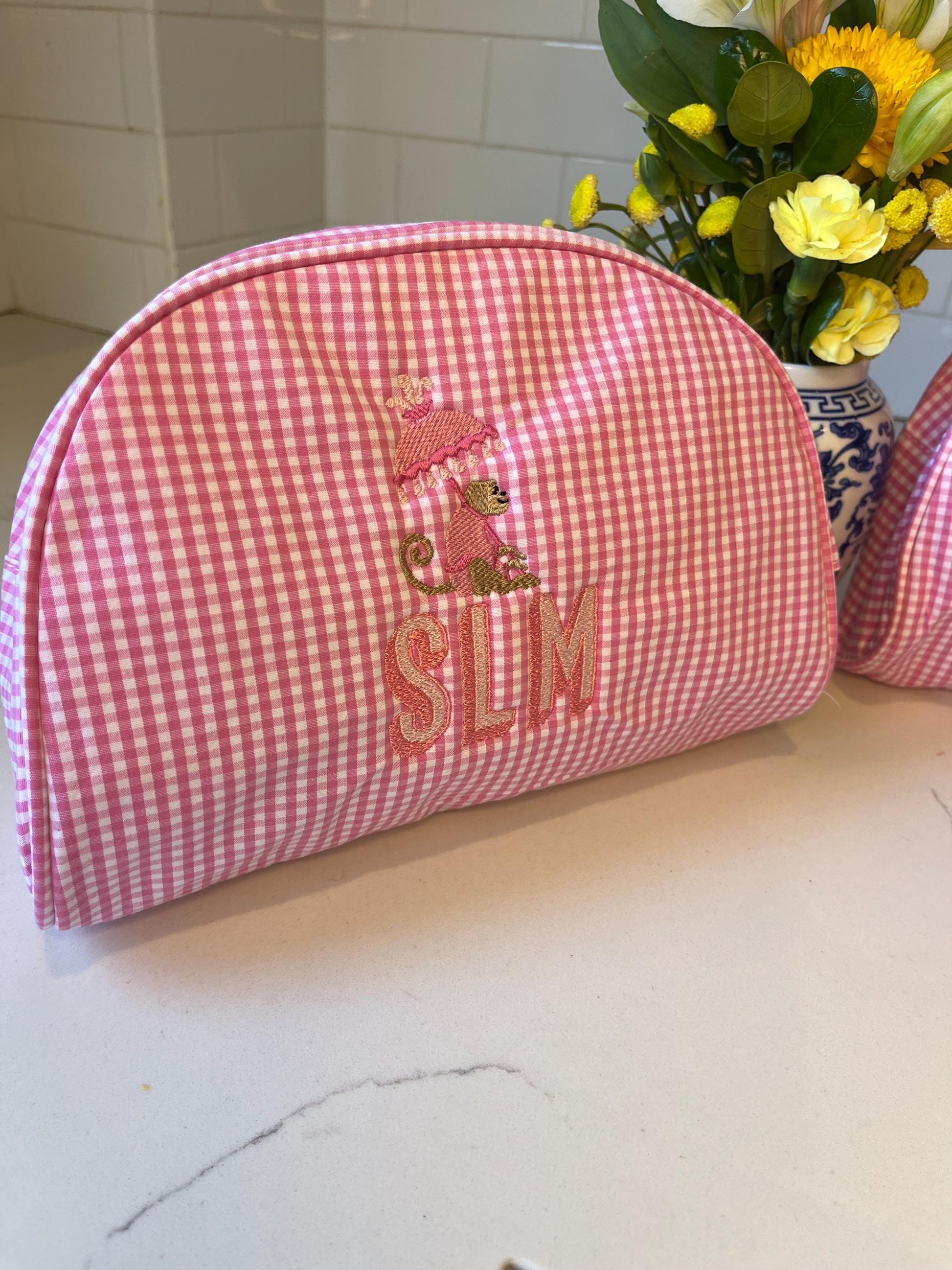 Personalized Monogrammed Gingham Makeup Bag, Monogrammed Personalized Women's Toiletry Bag, Children's Embroidered Everything Bag & Case