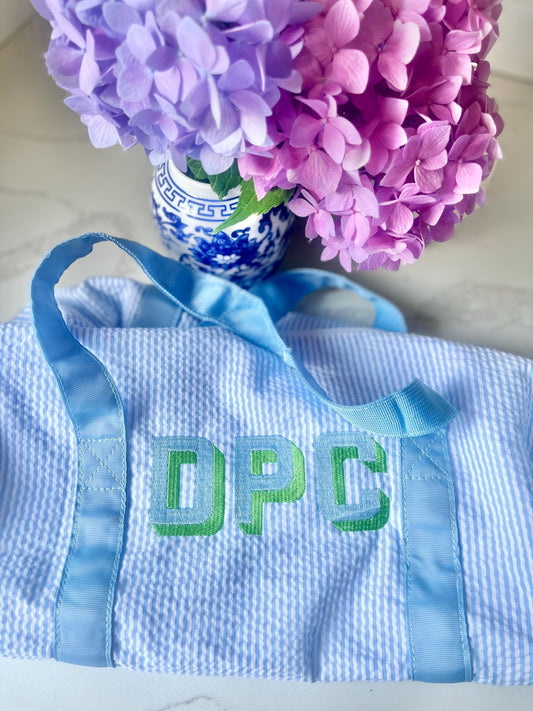Monogrammed Seersucker Duffle Bag, Personalized Child's Duffle Bag, Embroidered Duffle, Monogrammed Duffle, Child Duffle, Ballet Duffle Bag