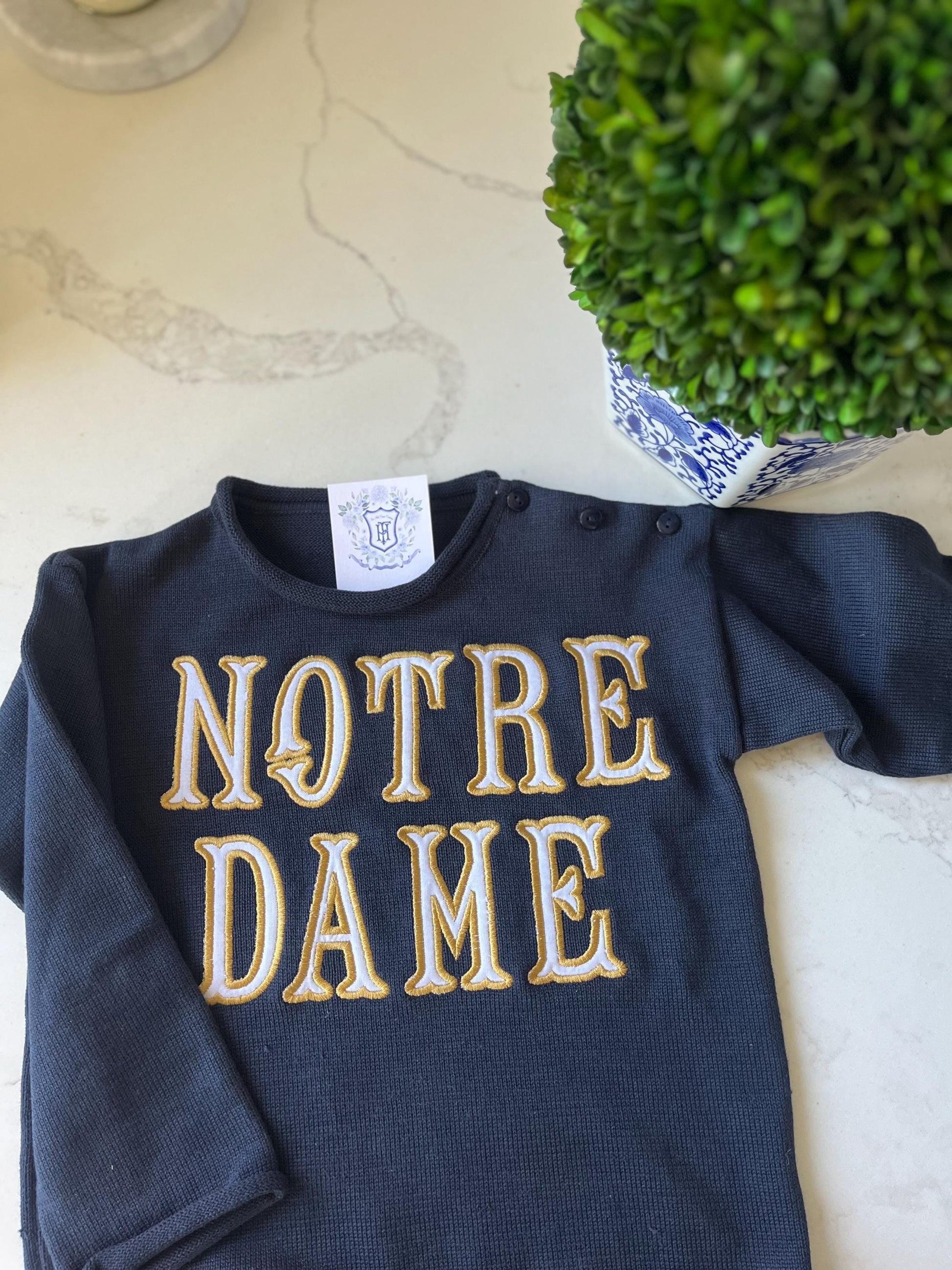 Notre Dame Monogrammed Knit Sweater, University of Notre Dame, Personalized Sweater, Go Irish, Child's Shamrock Sweater| Notre Dame Sweater