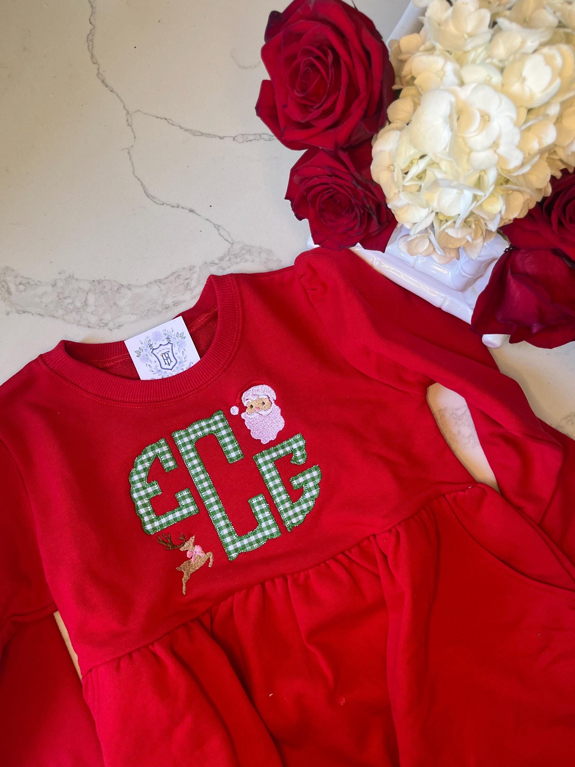 Christmas Monogrammed Ruffle Dress | Personalized Knit Dress | Christmas Monogram Dress, Christmas Tree Dress, Personalized Christmas Outfit