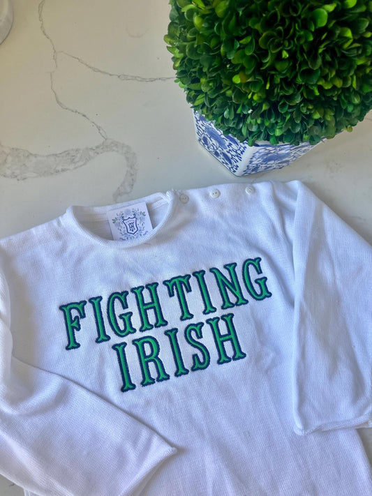 Notre Dame Monogrammed Knit Sweater, University of Notre Dame, Personalized Sweater, Go Irish, Child's Shamrock Sweater| Notre Dame Sweater