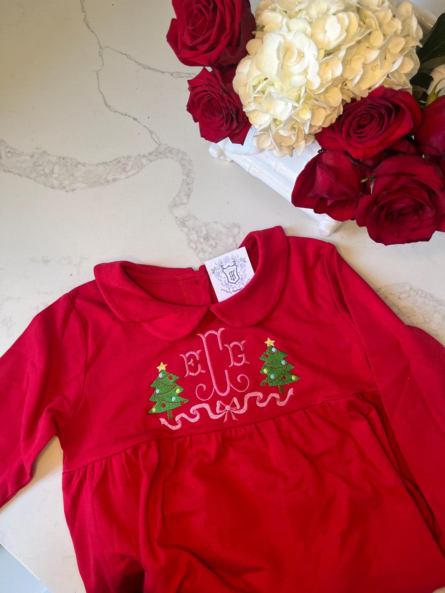 Christmas Monogrammed Ruffle Dress | Personalized Knit Dress | Christmas Monogram Dress, Christmas Tree Dress, Personalized Christmas Outfit
