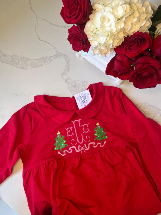Christmas Monogrammed Ruffle Dress | Personalized Knit Dress | Christmas Monogram Dress, Christmas Tree Dress, Personalized Christmas Outfit