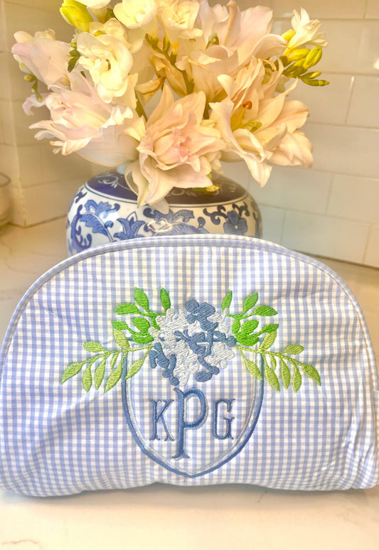 Personalized Monogrammed Gingham Makeup Bag, Monogrammed Personalized Women's Toiletry Bag, Children's Embroidered Everything Bag & Case