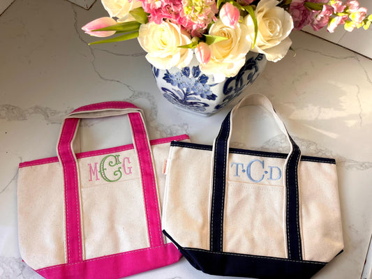 Monogrammed Mini Tote Bag, Personalized Canvas Boat Tote Bag, Custom Beach Bag, Personalized Diaper Bag, Pet Bag, Monogram Beach Bag