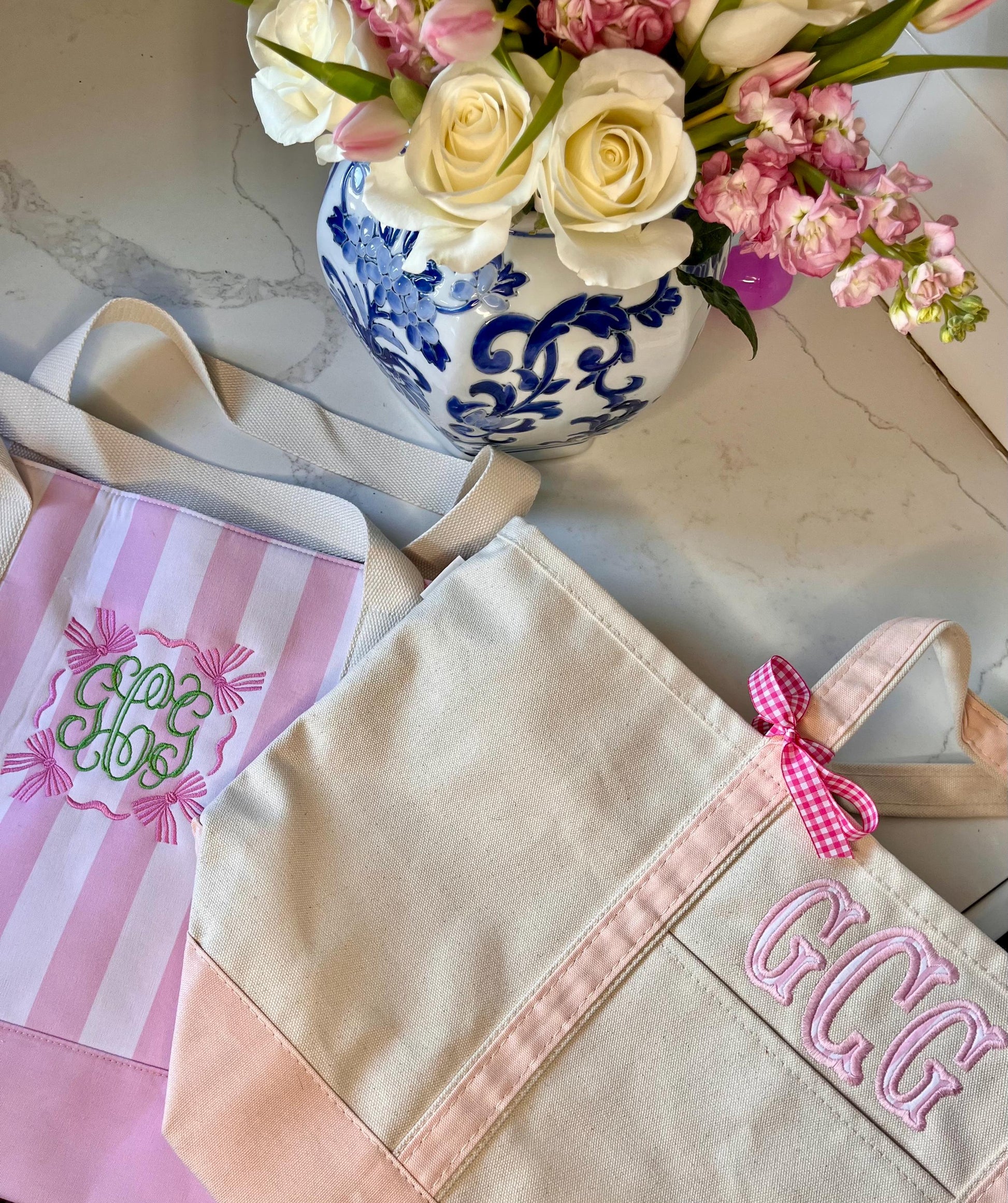 Personalized Monogrammed Makeup Bag, Monogrammed Personalized Women's Stripe Toiletry Bag, Personalized Embroidered Tassel Everything Bag