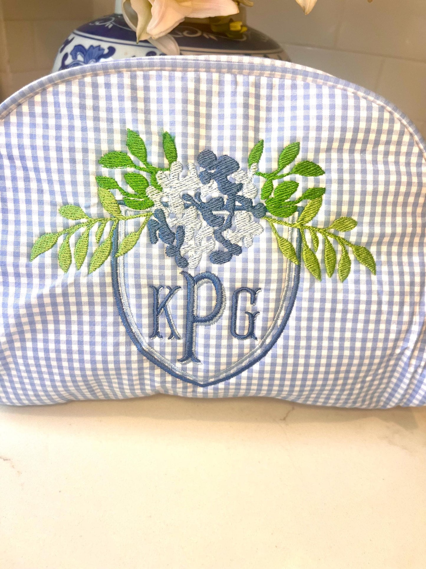 Personalized Monogrammed Gingham Makeup Bag, Monogrammed Personalized Women's Toiletry Bag, Children's Embroidered Everything Bag & Case