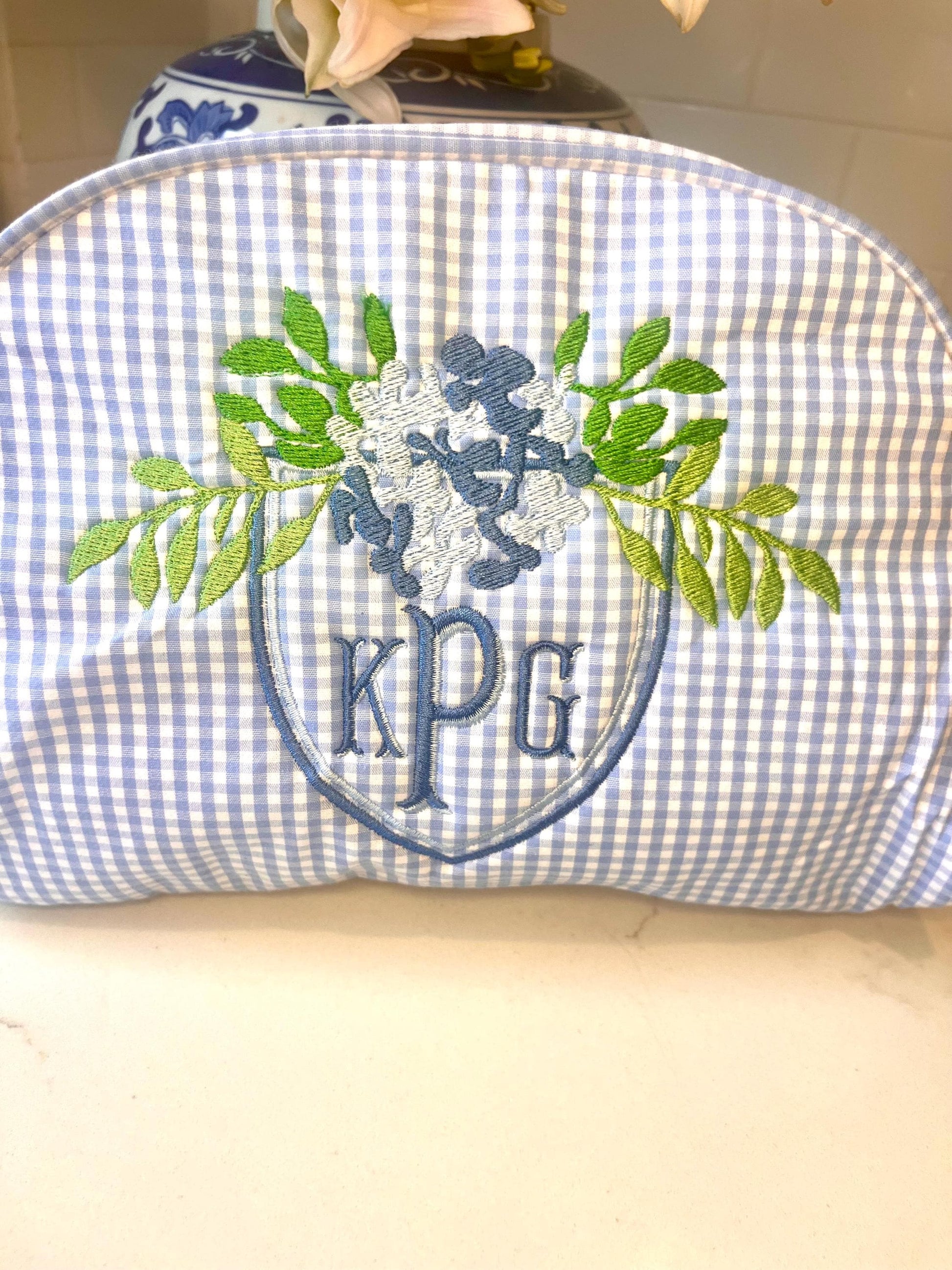 Personalized Monogrammed Gingham Makeup Bag, Monogrammed Personalized Women's Toiletry Bag, Children's Embroidered Everything Bag & Case