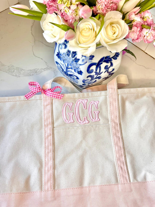 Monogrammed Large Tote Bag, Personalized Canvas Boat Tote Bag, Custom Beach Bag, Personalized Diaper Bag, Pet Bag, Monogram Beach Bag
