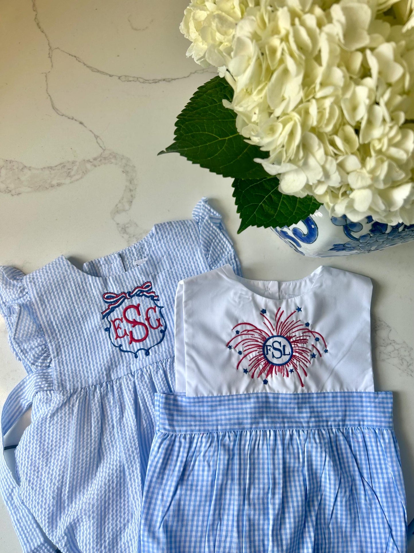 Monogrammed Gingham Bubble, Personalized Boy Outfit, Monogrammed Patriotic Bubble, Personalized Boy Bubble, Memorial Day Outfit, Flag Outfit