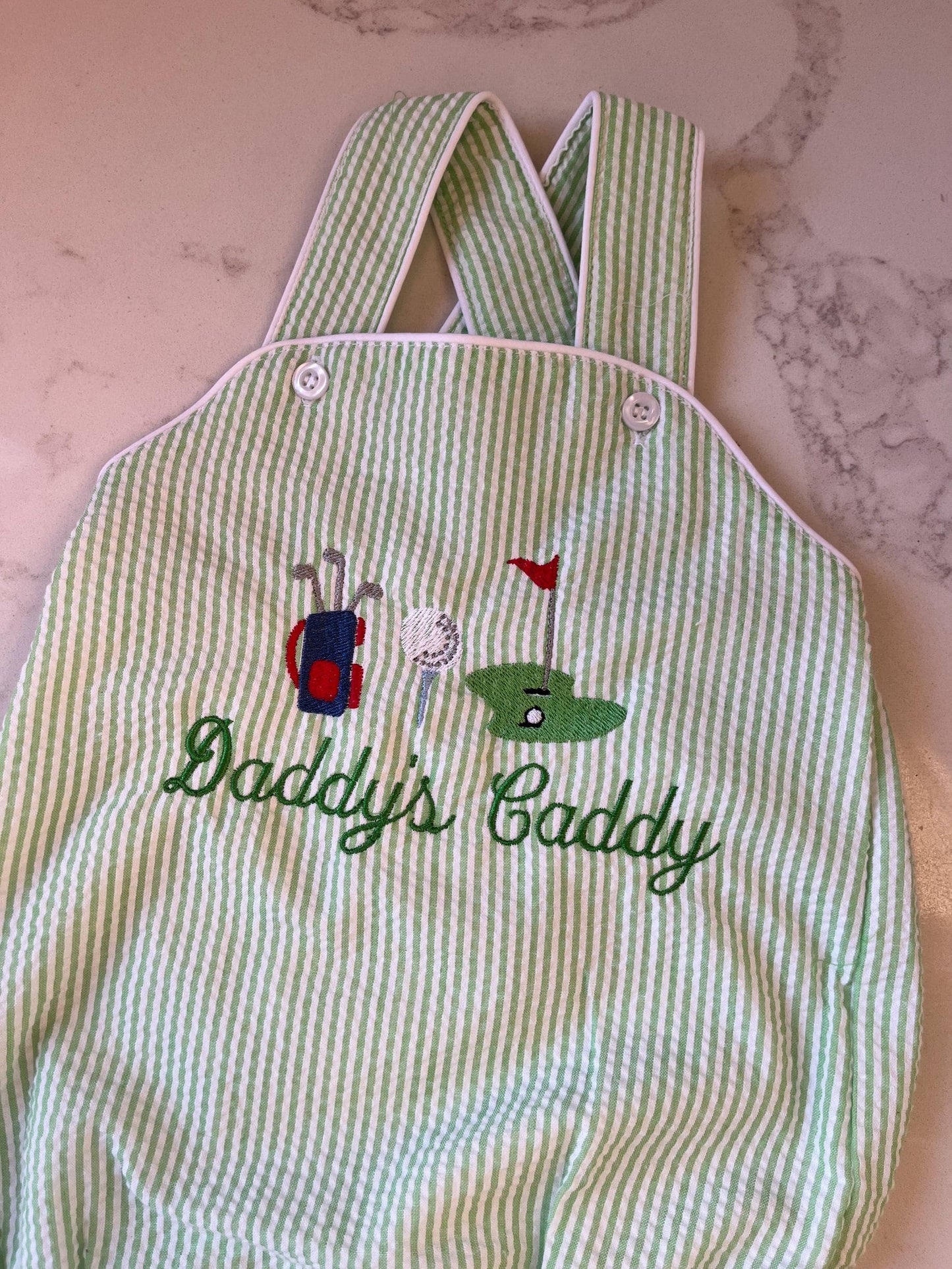 Monogrammed Seersucker Shortall, Personalized Birthday Outfit, Monogrammed Birthday Outfit, Personalized Hole in One Outfit, First Birthday