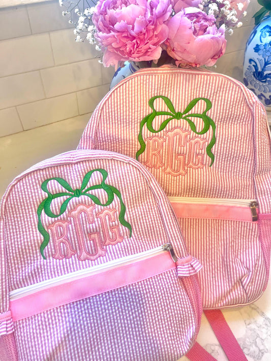 Monogrammed Seersucker Backpack, Personalized Child's Backpack, Embroidered School Backpack, Applique Monogrammed Backpack, Child Backpack