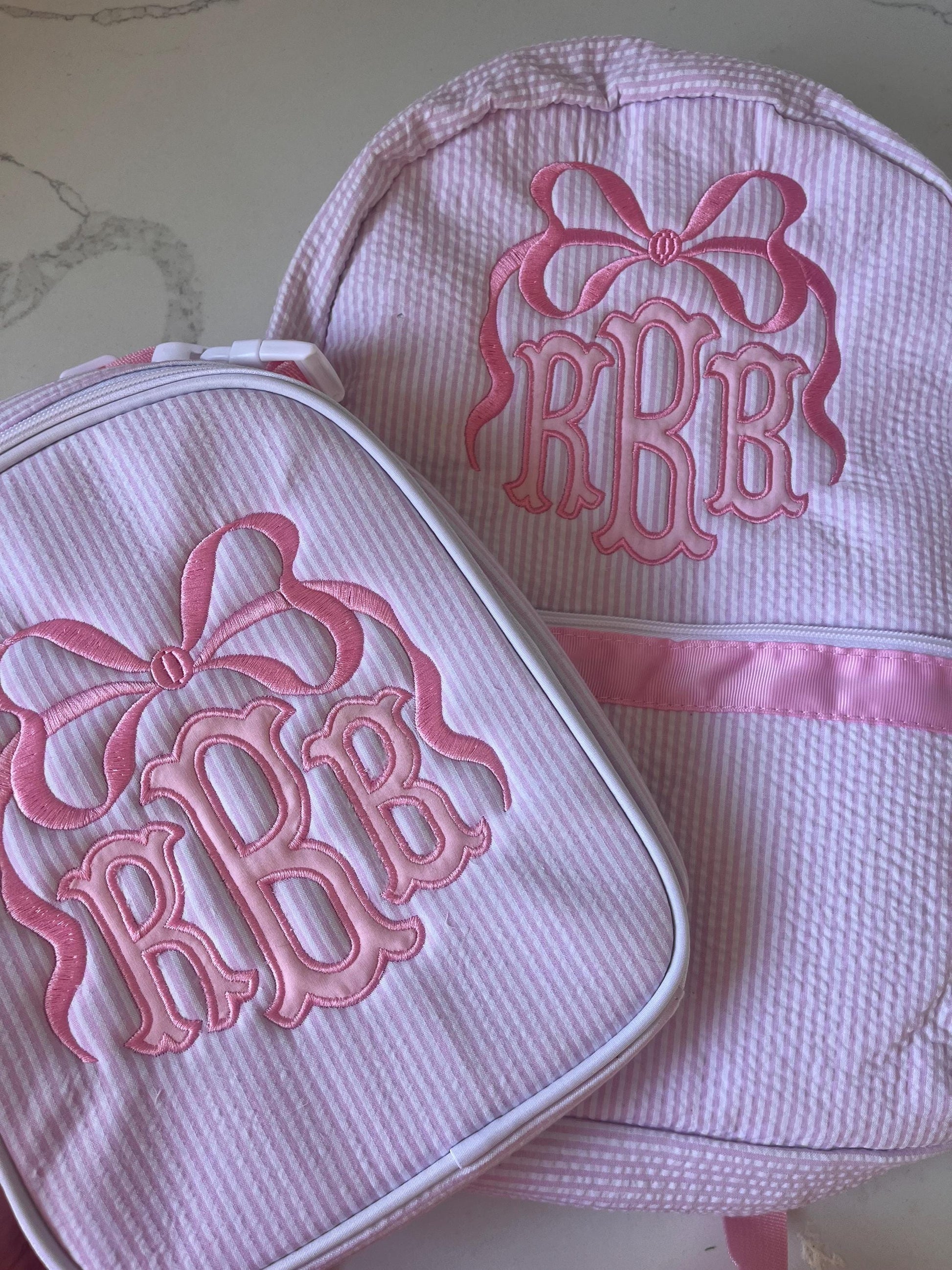 Monogrammed Seersucker Lunch Box: Personalized Embroidered Insulated Bag