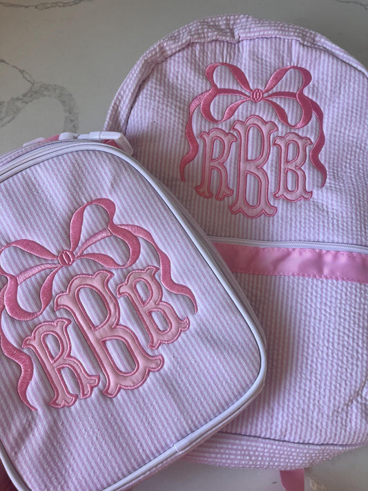 Monogrammed Seersucker Lunch Box: Personalized Embroidered Insulated Bag