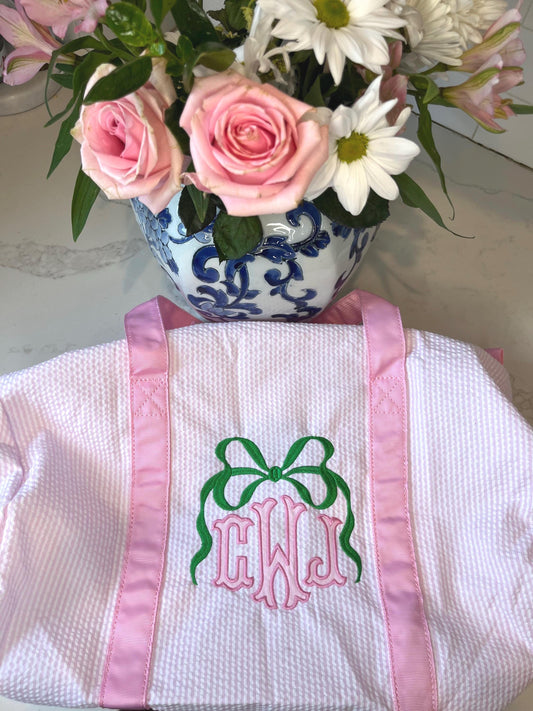 Monogrammed Seersucker Duffle Bag, Personalized Child's Duffle Bag, Embroidered Duffle, Monogrammed Duffle, Child Duffle, Ballet Duffle Bag